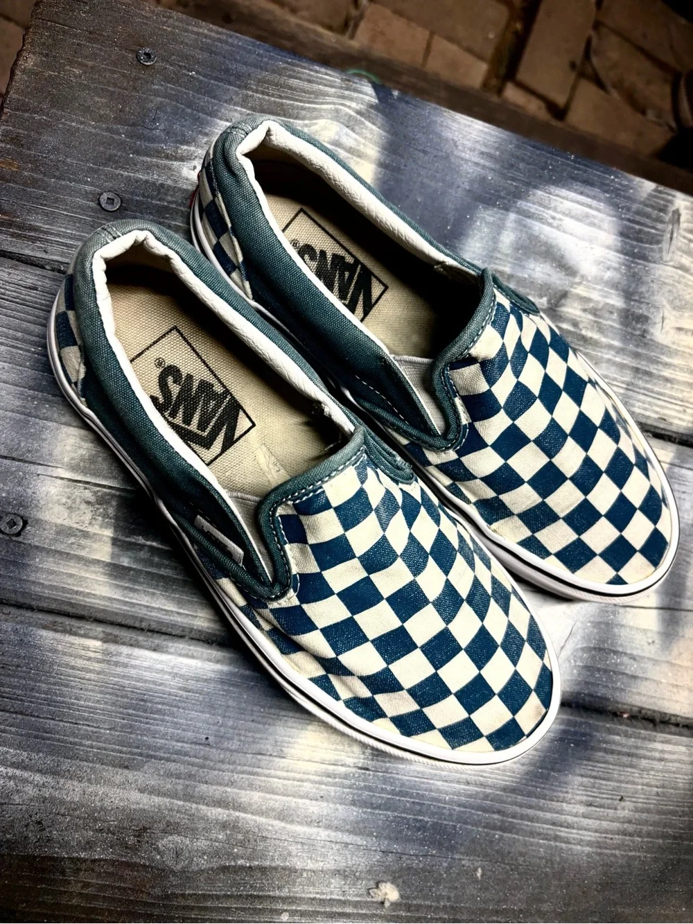 Vans white and blue checkerboard slip-on sneakers #checkerboard Womens 6.5